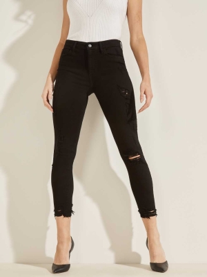 GUESS 1981 Destroyed High-Rise Skinny Women's Jeans Black | UK7693ERF