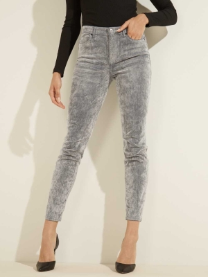 GUESS 1981 Velvet Flocked Skinny Women's Jeans Grey | UK4082YEU