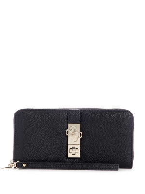 GUESS Albury Large Zip-Around Women's Wallets Black | UK2317ZXY