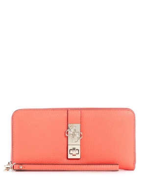 GUESS Albury Large Zip-Around Women's Wallets Coral | UK7093LEF