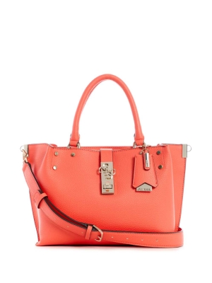 GUESS Albury Small Girlfriend Women's Satchels Coral | UK1576QZW