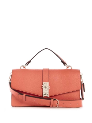 GUESS Albury Top-Handle Flap Women's Crossbodies Coral | UK8619TVQ