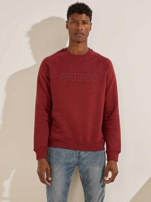 GUESS Aldwin Crewneck Men's Sweatshirt Burgundy | UK0529YPQ