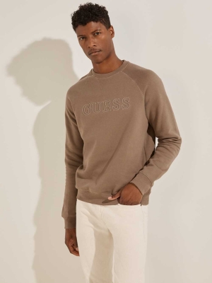 GUESS Aldwin Crewneck Men's Sweatshirt Khaki | UK2480DMC