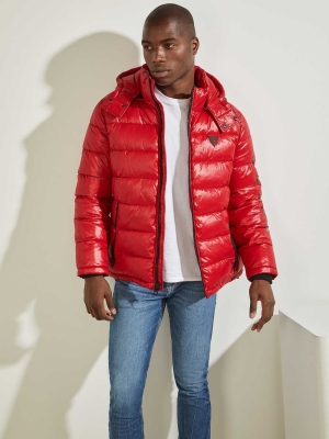 GUESS Anthony Logo Puffer Men's Jackets Red | UK4568FAL