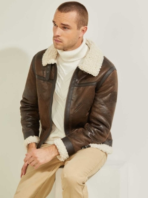 GUESS Aviator Shearling Men's Jackets Chocolate Brown | UK2390FLH