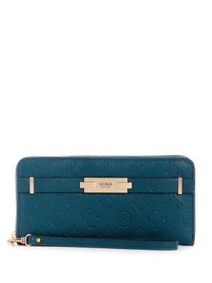 GUESS Bea Large Zip-Around Women's Wallets Deep Green | UK7098HVW