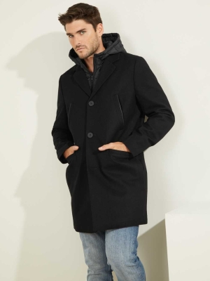 GUESS Brandon Wool-Blend Men's Coats Black Multicolor | UK6741KJU