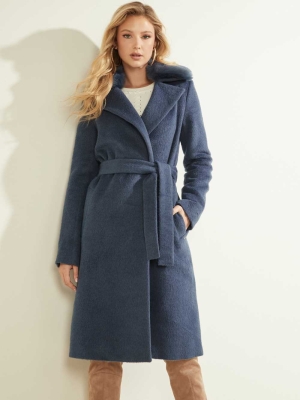 GUESS Brenda Wrap Women's Coats Wash Navy | UK2934OVZ