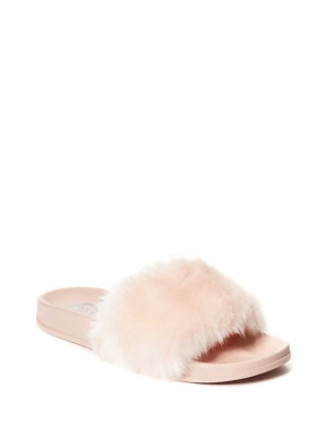 GUESS Buffie Leopard Faux-Fur Slide Women's Slide Sandals Light Pink | UK3092WUM