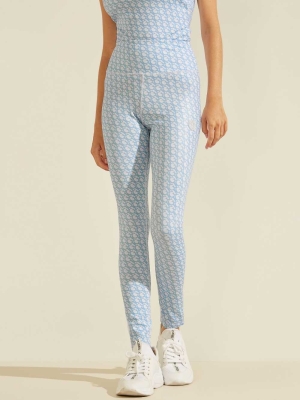 GUESS Caitlin Logo Print Women's Leggings Light AZURE | UK8105CGM