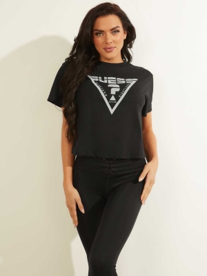 GUESS Caren Cropped Women's T-Shirts Black | UK1604IWO