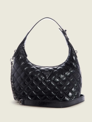 GUESS Cessily Quilted Hobo Women's Shoulder Bags Black | UK6752LBR