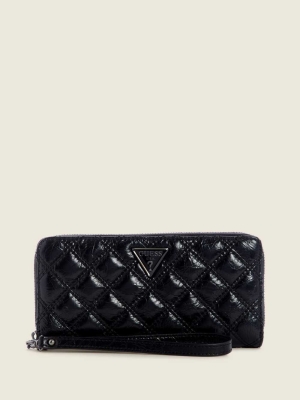 GUESS Cessily Quilted Large Zip-Around Women's Wallets Black | UK7054CDI