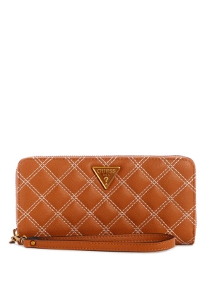 GUESS Cessily Quilted Large Zip-Around Women's Wallets Brown | UK9016RBZ