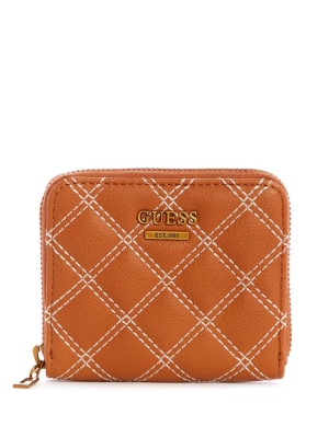 GUESS Cessily Quilted Small Zip-Around Women's Wallets Brown | UK8576XTC