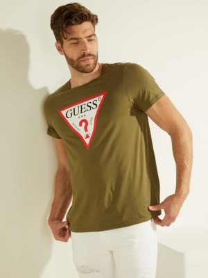 GUESS Classic Logo Men's T-Shirts Olive | UK3657QIZ