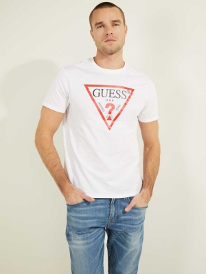 GUESS Classic Logo Men's T-Shirts White | UK7813HXE