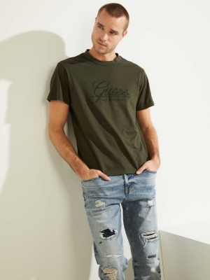 GUESS Classical Embroidered Logo Men's T-Shirts Green | UK3874KBO