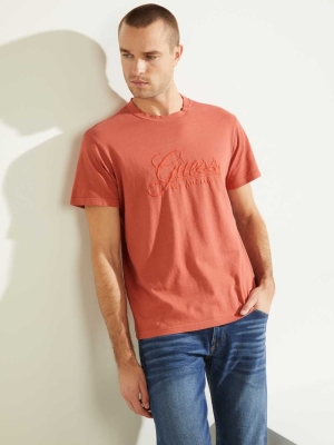 GUESS Classical Embroidered Logo Men's T-Shirts Red | UK4912RWF