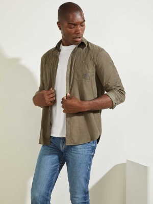 GUESS Collins Corduroy Men's Shirts Olive | UK8490OGT