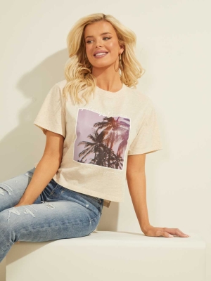 GUESS Corinne Palms Women's T-Shirts White | UK6481EOY