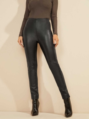 GUESS Coy High-Rise Leather Women's Leggings Black | UK8695YMC