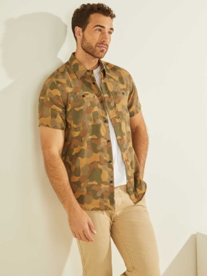 GUESS Crafted Camo Men's Shirts Camo | UK8703UQN