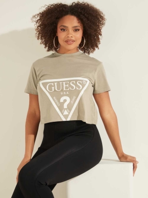 GUESS Cropped Logo Women's T-Shirts Blue | UK1265PUB