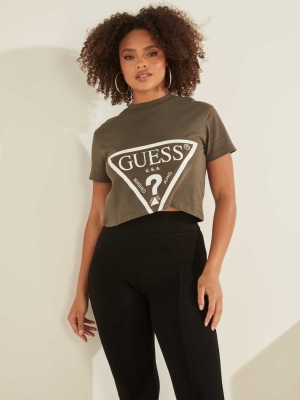 GUESS Cropped Logo Women's T-Shirts Green | UK5869KAF