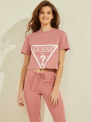 GUESS Cropped Logo Women's T-Shirts Pink | UK2785AVX