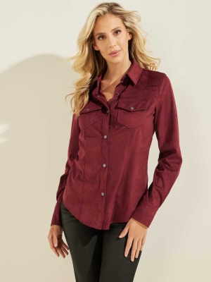 GUESS Daisy Women's Shirts Burgundy | UK0836GKM