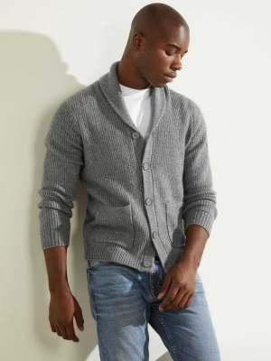 GUESS Declan Shawl Cardigan Men's Sweaters Grey Multicolor | UK9758VSM