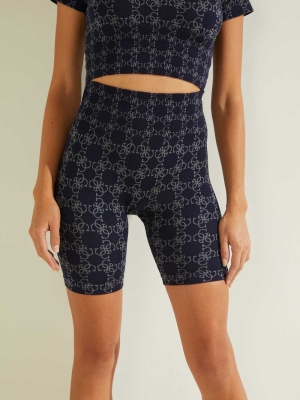 GUESS Della Logo Print Women's Shorts Navy | UK1670XGC