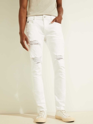 GUESS Destroyed Painter's Skinny Men's Jeans White | UK6940HIY