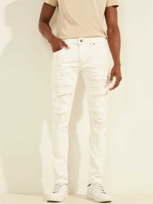 GUESS Distressed Skinny Painter Men's Jeans White | UK8120BFH