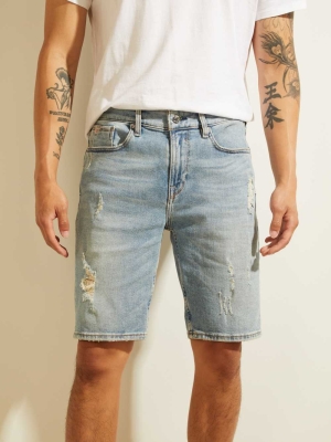 GUESS Distressed Slim Denim Men's Shorts Light Blue | UK7531XUF