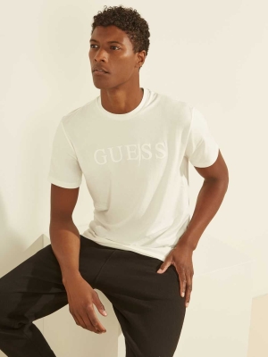 GUESS Eco Alphy Men's T-Shirts White | UK1943PDN