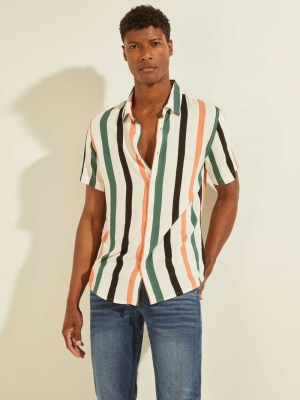 GUESS Eco Art Stripe Men's Shirts White | UK3185JTZ