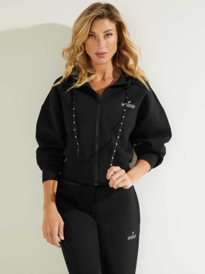 GUESS Eco Caren Scuba Zip-Up Women's Hoodies Black | UK3264AFS