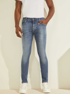 GUESS Eco Chris Skinny Men's Jeans Blue White | UK7382PVZ