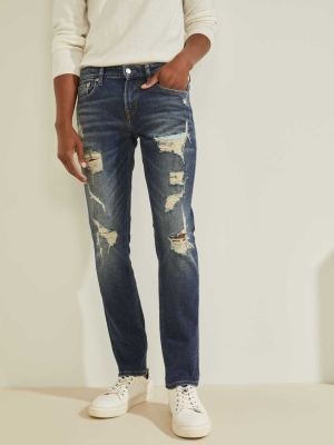 GUESS Eco Destroyed Skinny Men's Jeans Wash | UK1568WBP