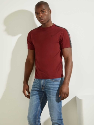 GUESS Eco Eric Logo Men's T-Shirts Burgundy | UK2407RZW