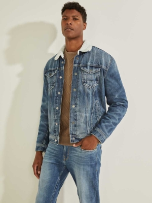 GUESS Eco Gale Denim Men's Jackets Blue | UK3172LYW