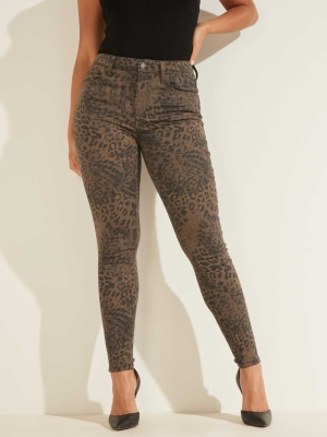 GUESS Eco Ghost Leaf Skinny Women's Jeans Leopard | UK7140JRS