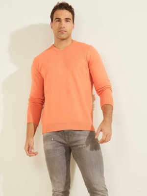 GUESS Eco Liam V-Neck Men's Sweaters Orange | UK6894UML