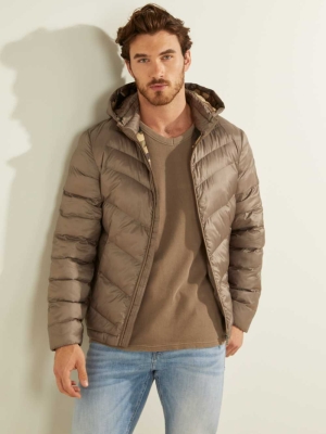 GUESS Eco Lightweight Puffer Men's Jackets Brown | UK6201NHA