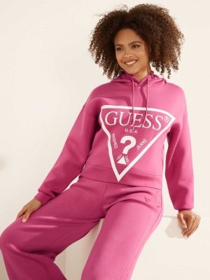 GUESS Eco Logo Hooded Women's Sweatshirt Purple | UK5968OJB