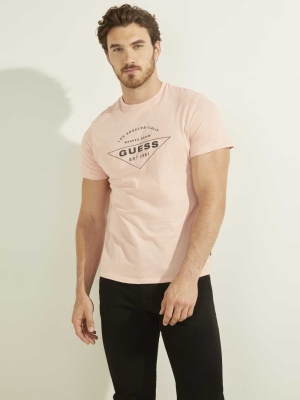 GUESS Eco Logo Men's T-Shirts Light Pink | UK8329EVT