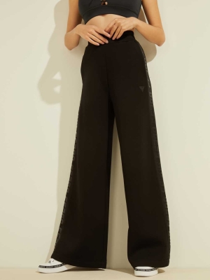 GUESS Eco Logo Tape Scuba Wide-Leg Women's Pants Black | UK3729NRC